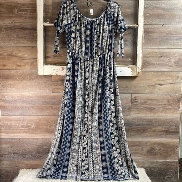 Vibe Sportswear Womens Floral Border Print Short Sleeve Maxi Dress Size 2X - Picture 9 of 12